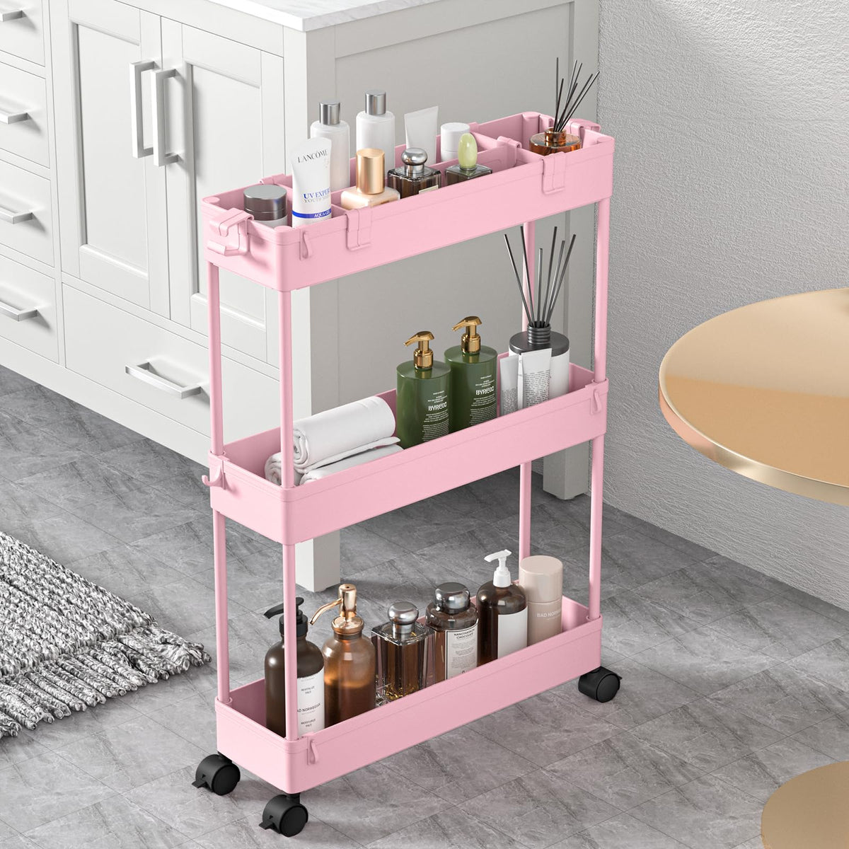 SPACELEAD Slim Storage Cart 3 Tier,Bathroom Organizer Rolling Utility,Mobile Shelving Unit Slide Out for Office, Kitchen, Laundry Room & Narrow Places,Black
