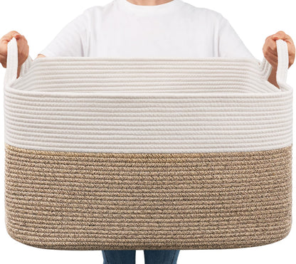 Goodpick Large Woven Rope Blanket Basket, Rectangle, Black, 75L