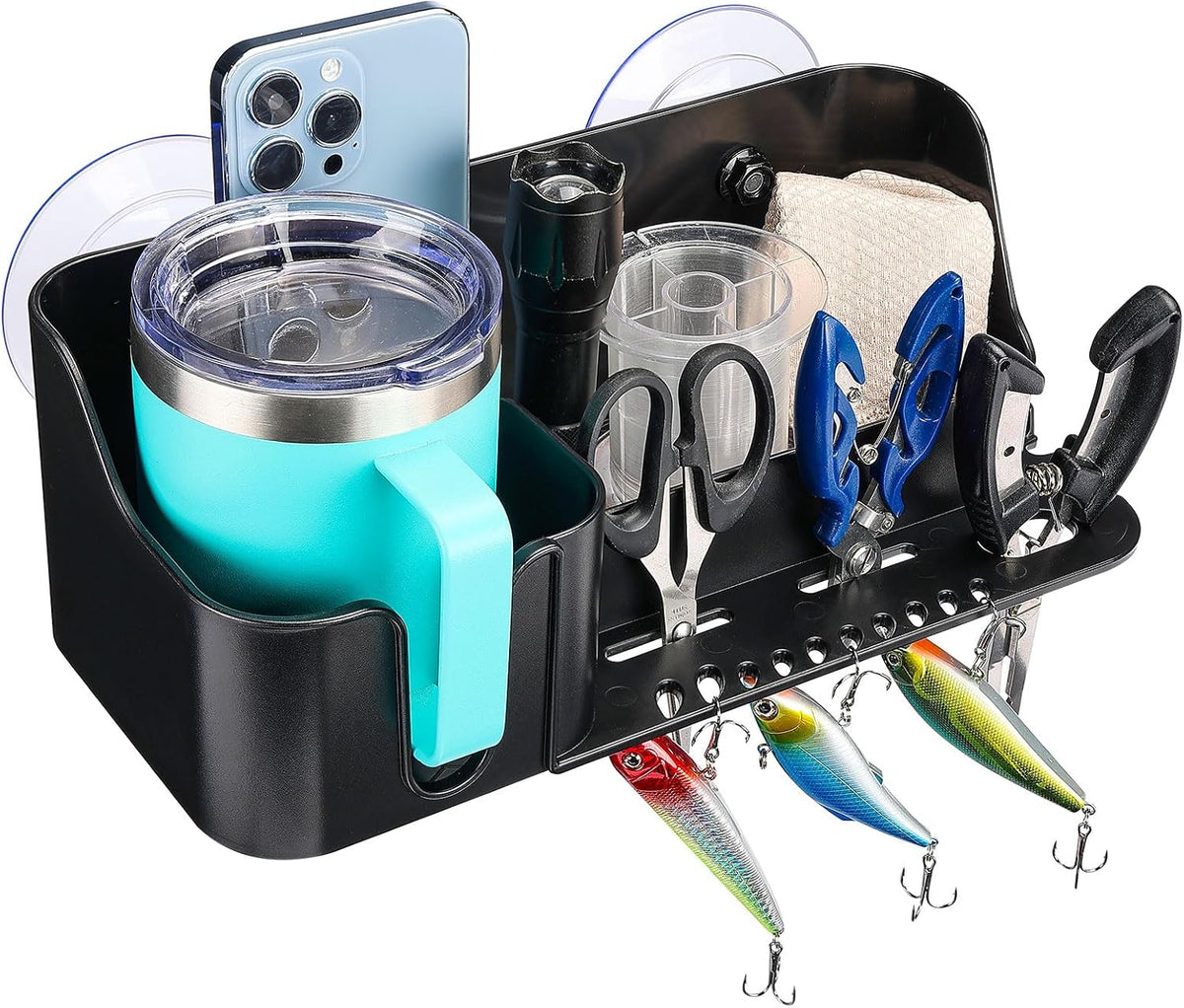 KEMIMOTO Boat Cup Holder, Caddy Organizer Installed With Screws/Suction Cups on Any Flat Surface, Storage Organizer, Cockpit Storage Box Marine Cup Holder for Bass Kayak Jon Pontoon Boat Accessories