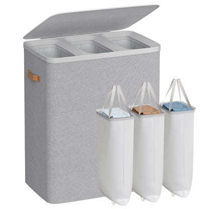 SONGMICS Laundry Basket, 170L Laundry Hamper with Lid, 2 Removable Bags