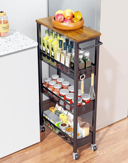 OKZEST 4-Tier Slim Rolling Storage Cart for Kitchen, Laundry Room, Bathroom