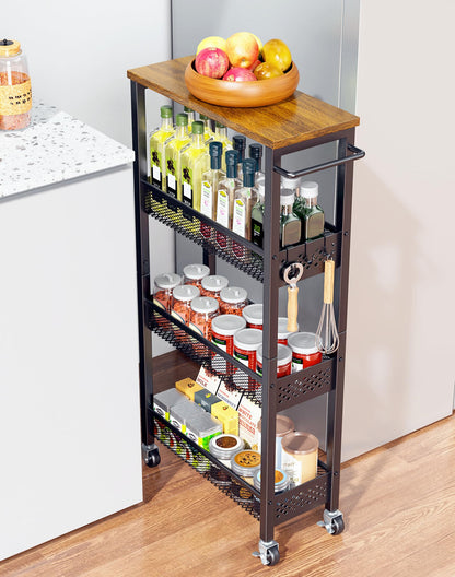 OKZEST 4-Tier Slim Rolling Storage Cart for Kitchen, Laundry Room, Bathroom