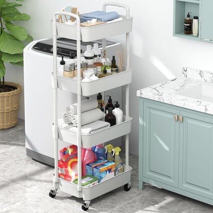 Sywhitta 4-Tier Plastic Rolling Utility Cart with Wheels for Storage,White