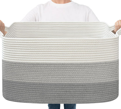 Goodpick Large Woven Rope Blanket Basket, Rectangle, Black, 75L
