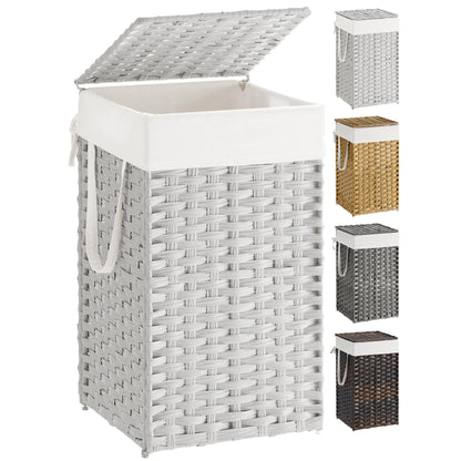 SONGMICS Laundry Hamper with Lid, 17.2 Gallon (65 L) Synthetic Rattan Clothes Laundry Basket with Lid and Handles, Foldable, Removable Liner, Goose Yellow ULCB165N01