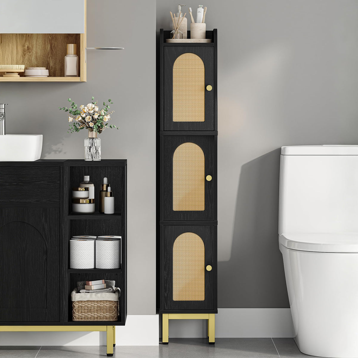Hzuaneri Slim Bathroom Storage Cabinet, Narrow Bathroom Organizers,3 Doors