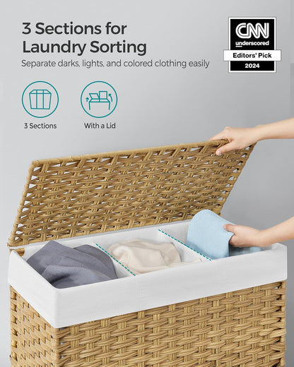 SONGMICS Rolling Laundry Hamper with Lid, 140 L Synthetic Rattan