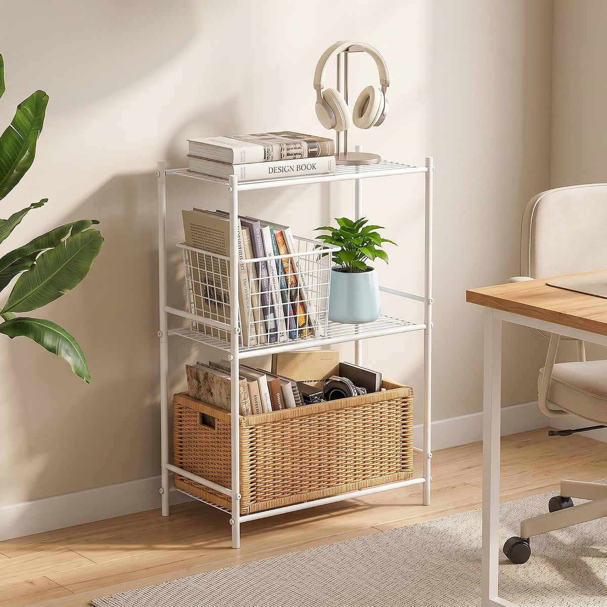 JAQ 3 Tier Small Shelf for Small Spaces, Narrow Bathroom Shelving Unit, Metal Storage Shelf Organizer for Bathroom, Closet, Laundry Room, Dorm, Office, White