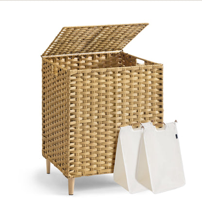 SONGMICS Laundry Hamper with Lid, PE Rattan, 25 Gallons (95 L)
