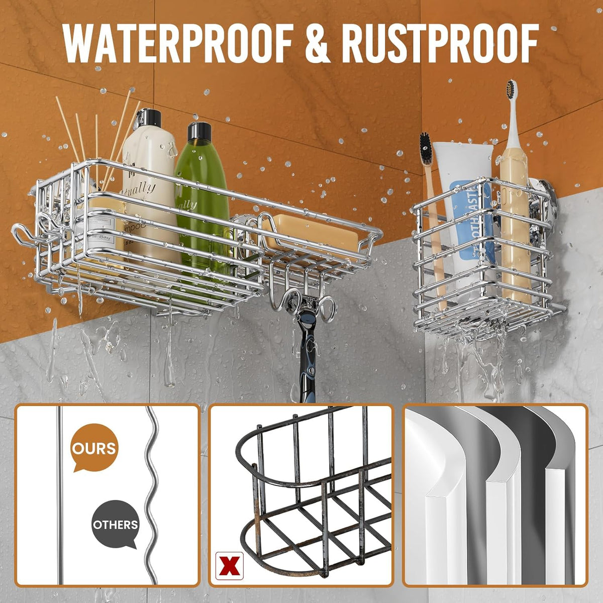 LEVERLOC Shower Caddy Suction Cup, 3 Pack Heavy Duty Bathroom Organizer