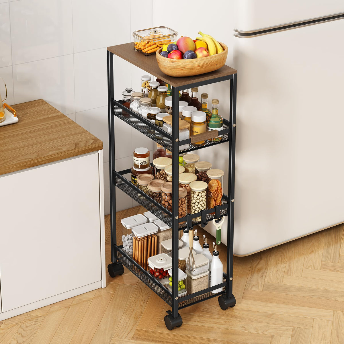 4-Tier Slim Utility Rolling Laundry Cart with Wheels, White