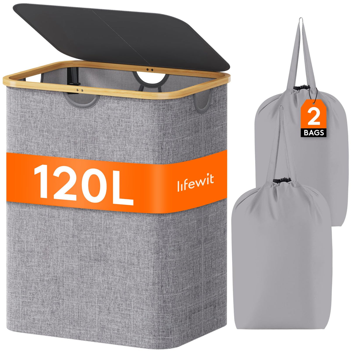 Lifewit 105L Large Laundry Basket with Lid, Removable Bags, Green