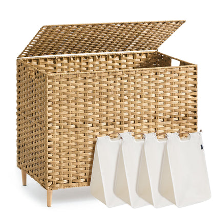 SONGMICS Laundry Hamper with Lid, PE Rattan, 25 Gallons (95 L)