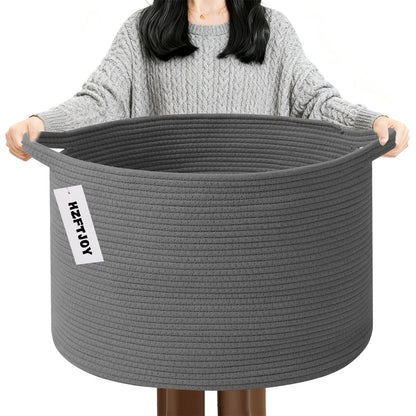 Large Woven Blanket Basket,65L Cotton Rope Laundry Basket
