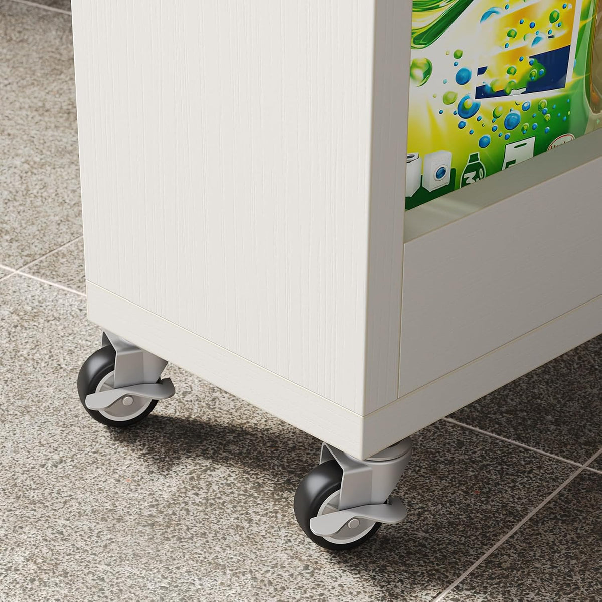 LITTLE TREE 63-Inch Slim Storage Cart on Wheels, 5-Tier Tall Narrow Mobile Shelf Organizer, Rolling Utility Cart with Metal Handle for Kitchen, Dining Room, Small Spaces, White
