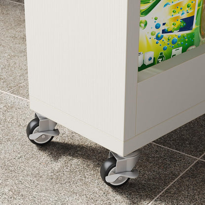 LITTLE TREE 63-Inch Slim Storage Cart on Wheels, 5-Tier Tall Narrow Mobile Shelf Organizer, Rolling Utility Cart with Metal Handle for Kitchen, Dining Room, Small Spaces, White