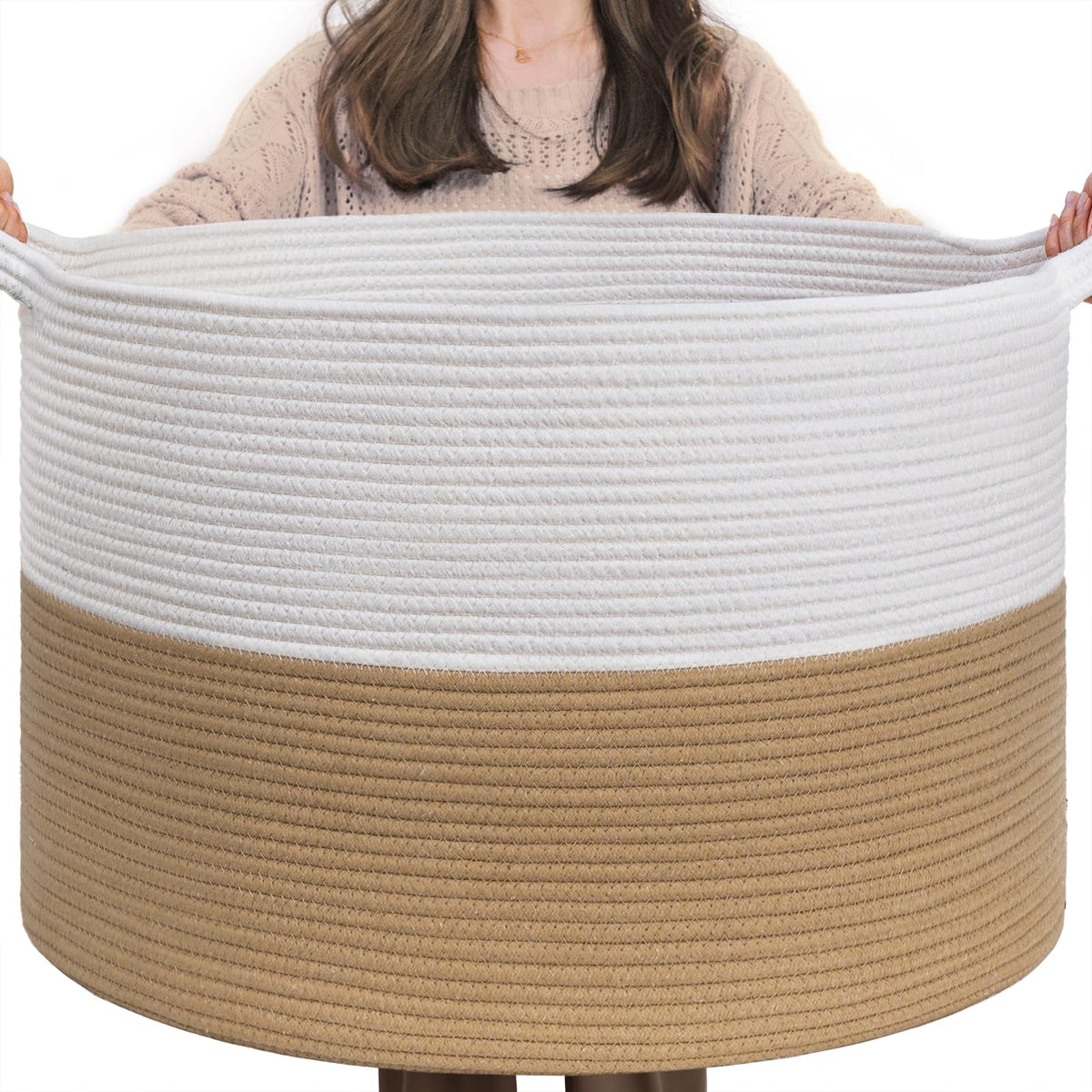 INDRESSME XXXLarge Woven Rope Blanket Basket Living Room Brown, 90L