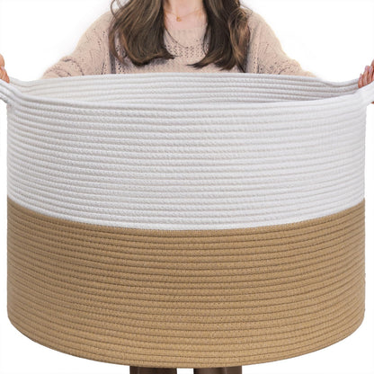 INDRESSME XXXLarge Woven Rope Blanket Basket Living Room Brown, 90L