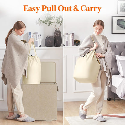 Lifewit Double Laundry Hamper with Lid, Removable Laundry Bags, Beige