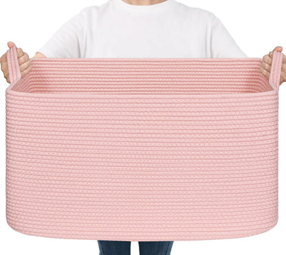 Goodpick Large Woven Rope Blanket Basket, Rectangle, Black, 75L