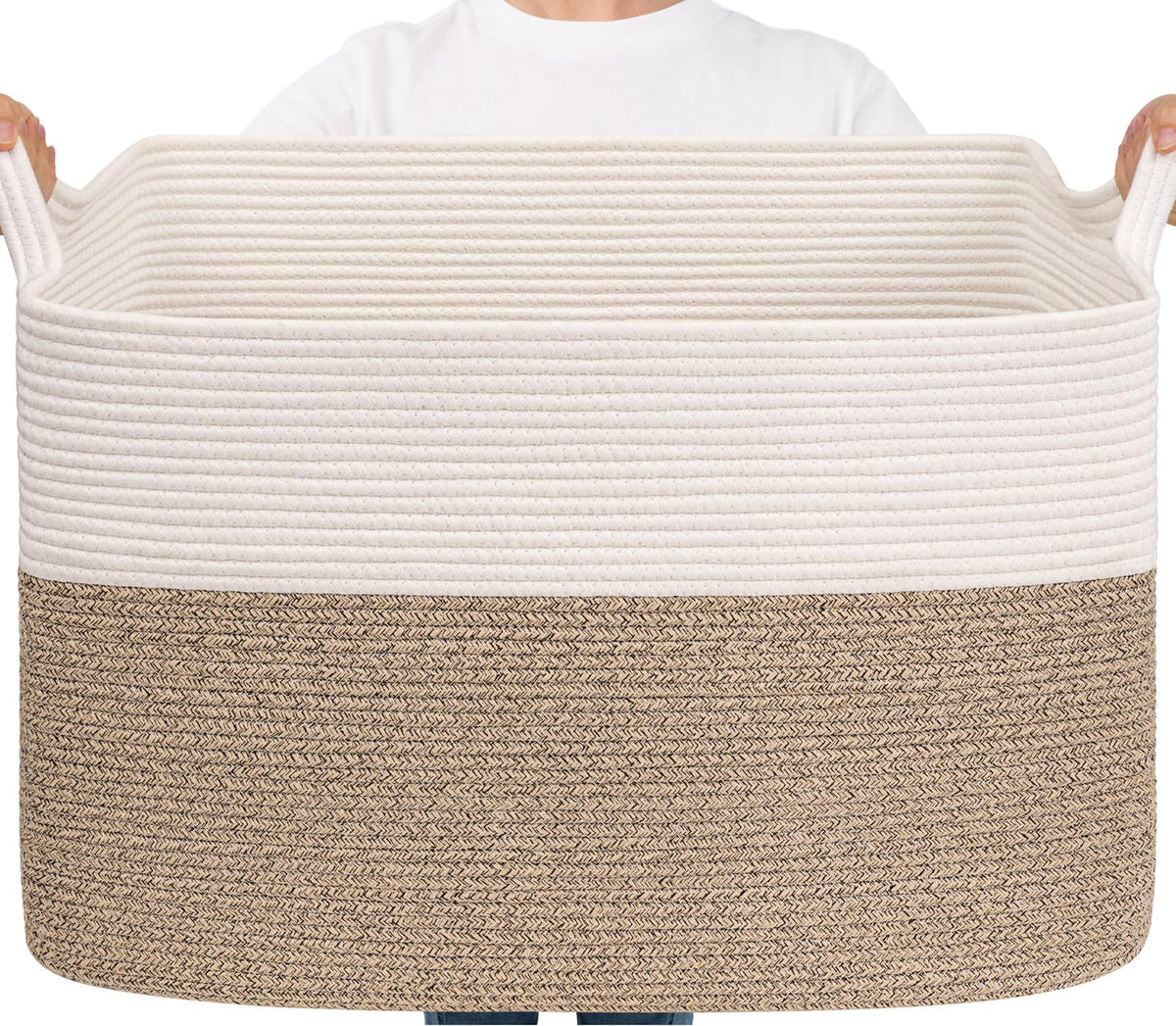 Goodpick Large Woven Rope Blanket Basket, Rectangle, Black, 75L