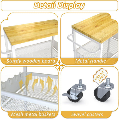 7.1" Wide Slim Storage Cart on Wheels, 4 Tier Metal Narrow Rolling Cart with Handle and Wood Top, Multifunctional Small Mobile Shelf Unit Organizer Trolley for Laundry, Bathroom, Kitchen