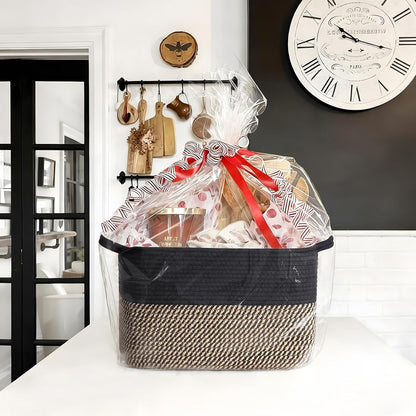Goodpick Woven Storage Basket for Shelves, 13" x 10" x 9", Black Jute