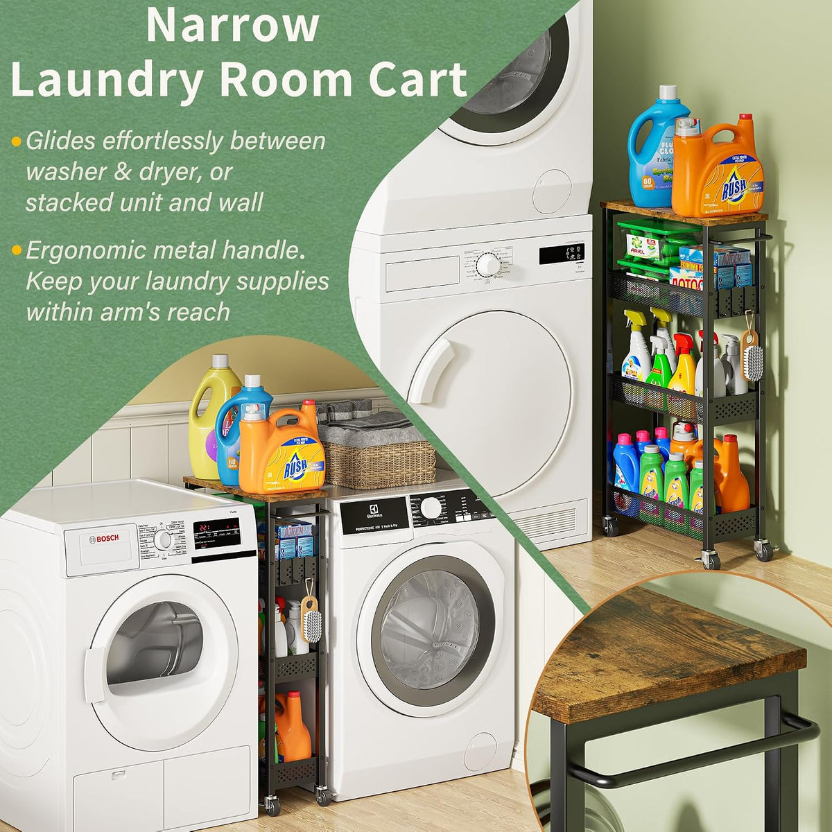 OKZEST 4-Tier Slim Rolling Storage Cart for Kitchen, Laundry Room, Bathroom