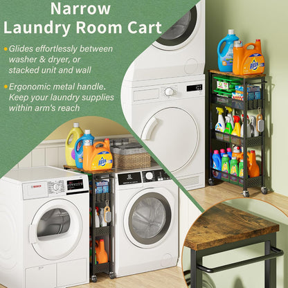 OKZEST 4-Tier Slim Rolling Storage Cart for Kitchen, Laundry Room, Bathroom