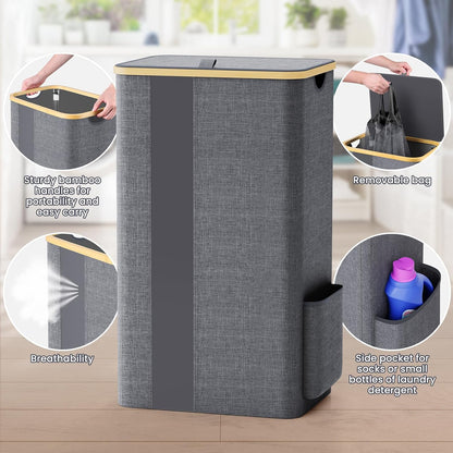 BlissTotes 100L Laundry Basket Hamper with Lid & Removable Bag,Light Grey