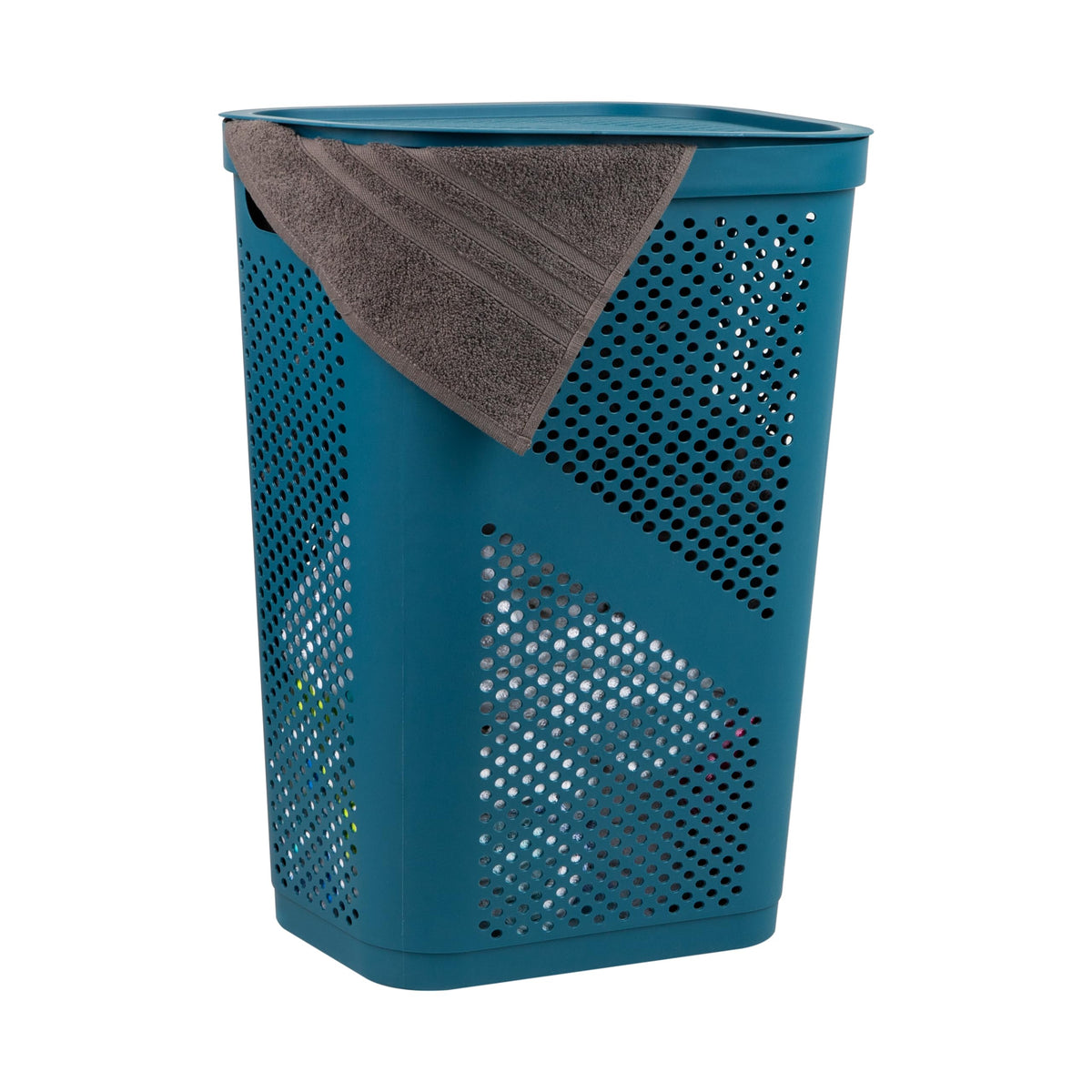 Mind Reader Slim Laundry Hamper with Lid, 60L Ventilated Clothes Baskets, Tapered Design for Bathrooms, Closets, Plastic, Set of 2, Black