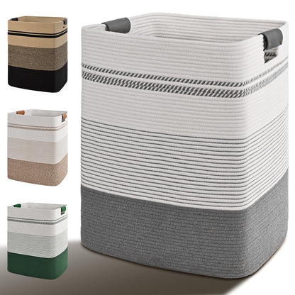 Laundry Hamper, 85L Tall Laundry Basket with Leather Handles, Rectangle Large Clothes Hamper for Organizing, Cotton Woven Laundry Baskets Storage Hampers for Bedroom, Nursery, Living Room