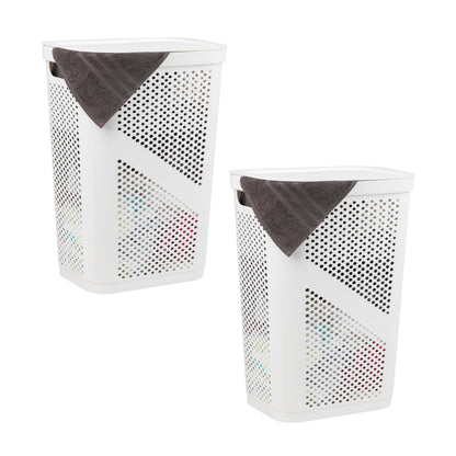 Mind Reader Slim Laundry Hamper with Lid, 60L Ventilated Clothes Baskets, Tapered Design for Bathrooms, Closets, Plastic, Set of 2, Black
