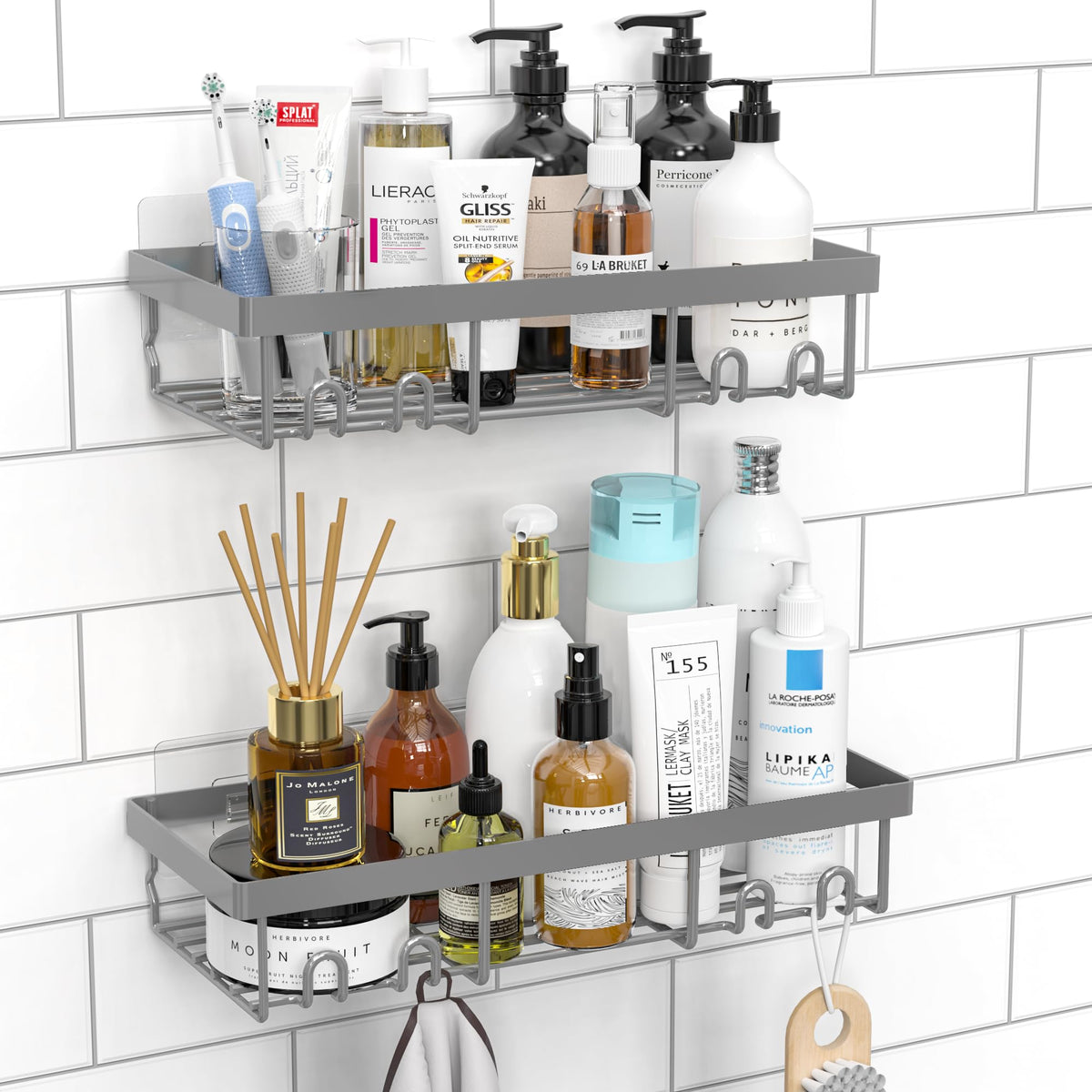 Moforoco Suction Cup Shower Caddy Shelf Organizer Rack, Black Bathroom Shelves Basket, Home Farmhouse Wall Inside Organization and Storage