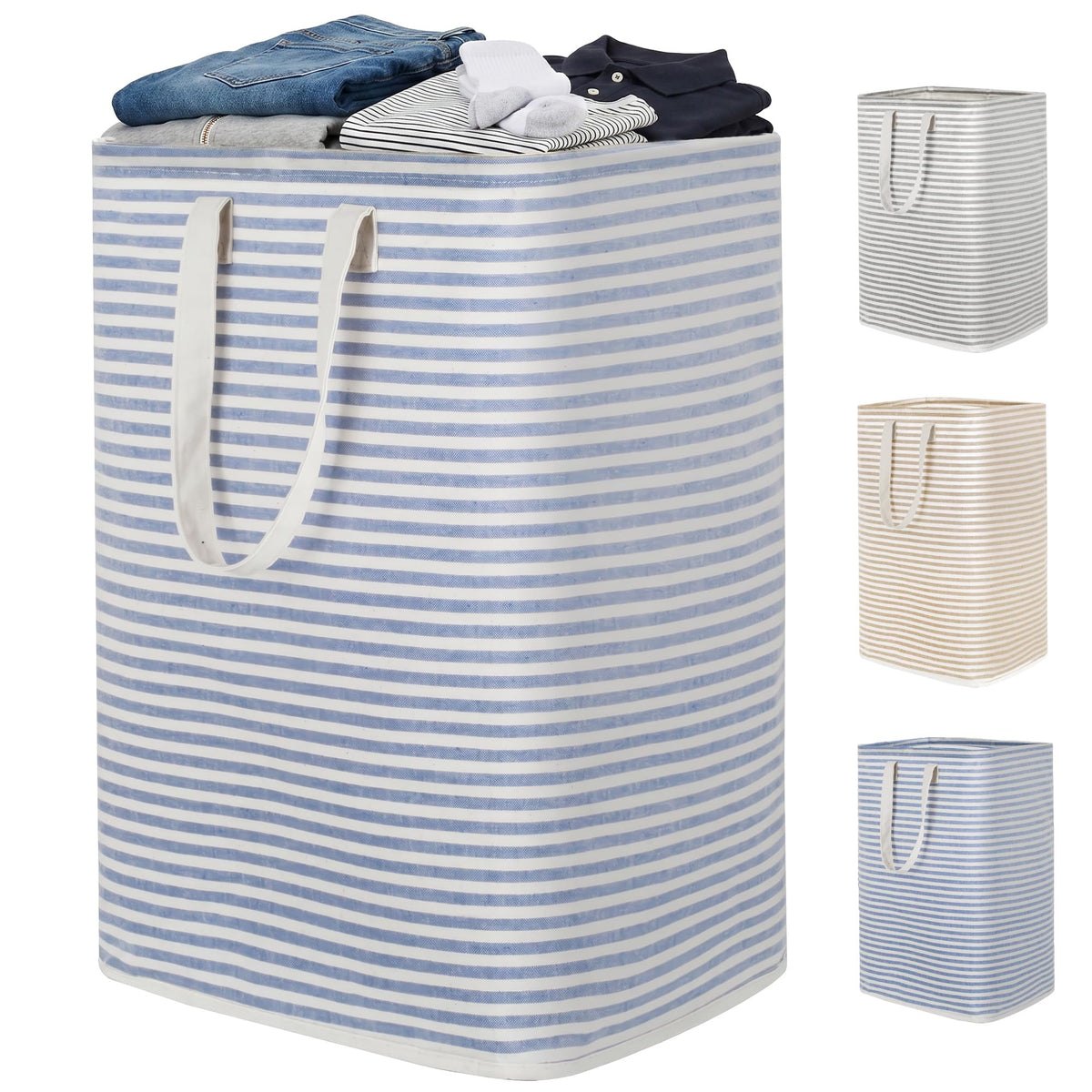 efluky Slim Laundry Basket, Narrow Laundry Hamper with Handles, Collapsible Dirty Clothes Hamper, Tall Laundry Bin for Laundry Room, Dorm and Bedroom, 12.7 Gallons(48L) Beige