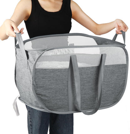 Collapsible Laundry Baskets, Tear Proof Pop Up Laundry Hamper with Dual Handles, Durable Foldable Laundry Basket, Easy to Carry Laundry Hamper for Home, Laundry Room, Bedroom, Dorm, Travel Grey