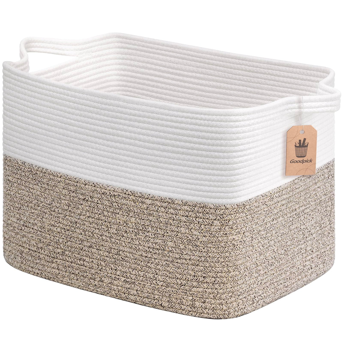 Goodpick Woven Storage Basket for Shelves, 13" x 10" x 9", Black Jute