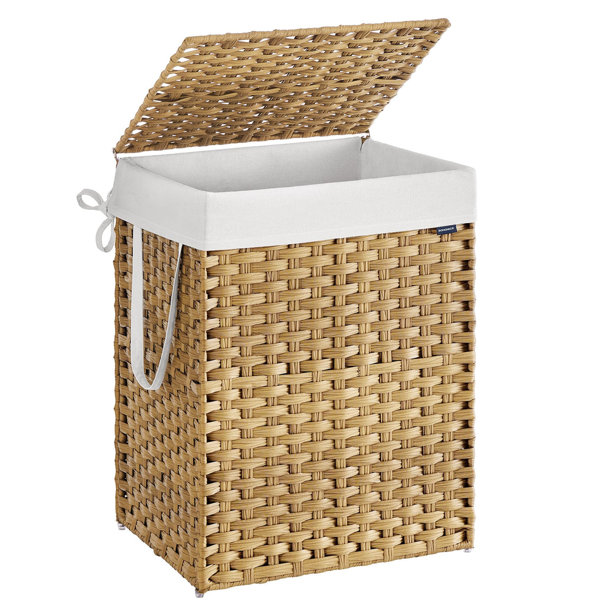 SONGMICS Laundry Hamper with Lid, 17.2 Gallon (65 L) Synthetic Rattan Clothes Laundry Basket with Lid and Handles, Foldable, Removable Liner, Goose Yellow ULCB165N01