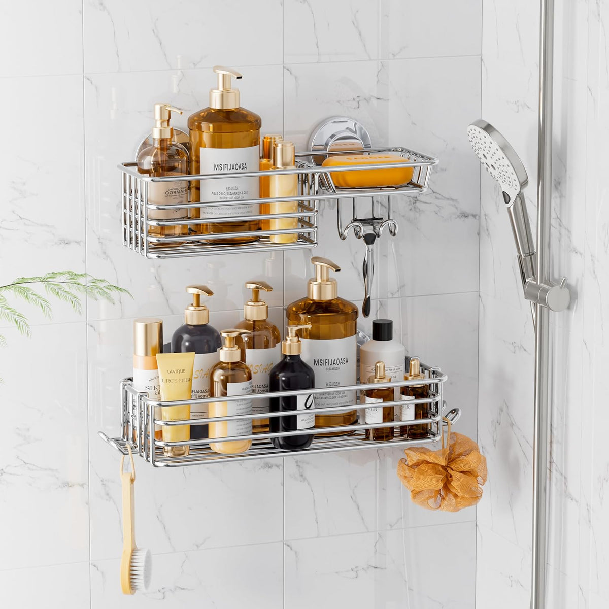 LEVERLOC Shower Caddy Suction Cup, 2 Pack Heavy Duty Bathroom Organizer