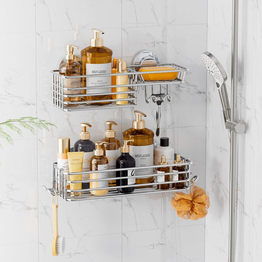 LEVERLOC Shower Caddy Suction Cup, 2 Pack Heavy Duty Bathroom Organizer