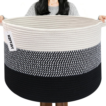 Large Woven Blanket Basket,65L Cotton Rope Laundry Basket