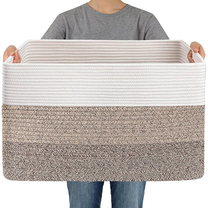 JMvicyroam 65L Large Woven Cotton Rope Blanket Basket, Oatmeal