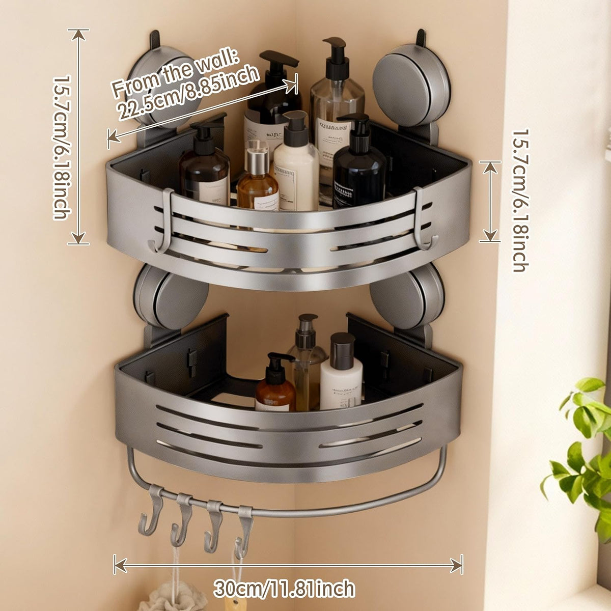 Aluminum Shower Caddy(2-Pack Gray),Shower Shelves for Wall.