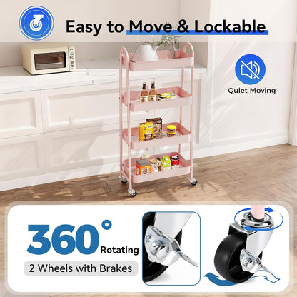 NEWBULIG 4-Shelf Metal Rolling Storage Utility Cart with Lockable Wheels