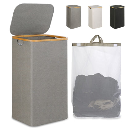 IEGrow Laundry Hamper with Lid,110L Laundry Basket with Mesh Bags,Black