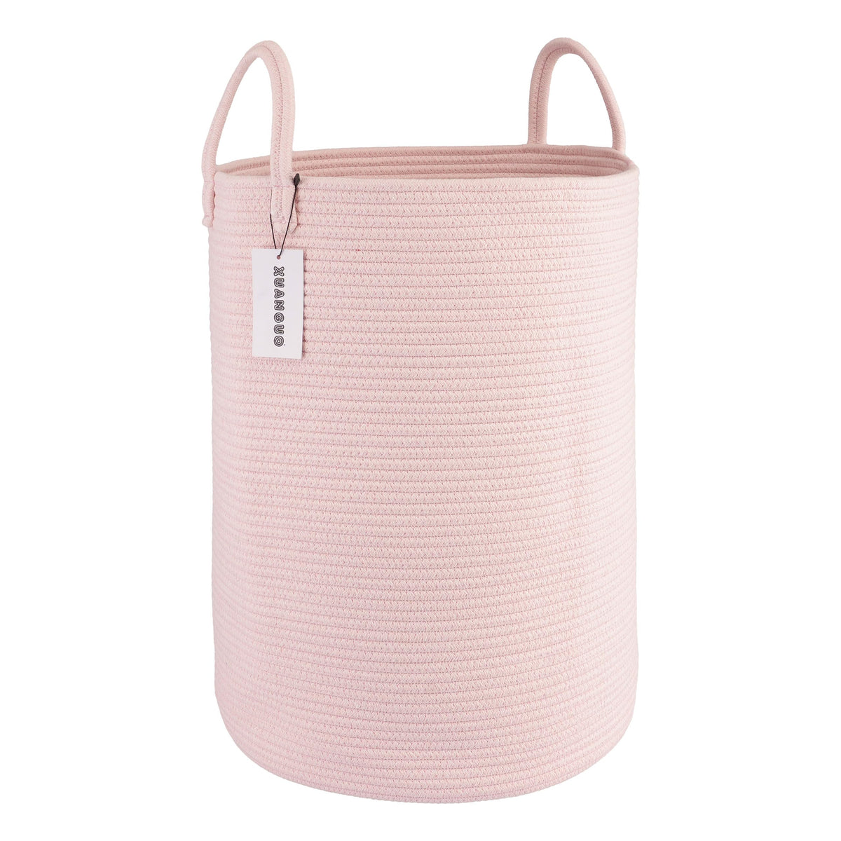 XUANGUO Cotton Rope Laundry Basket Hamper for Girls Kids Baby Nursery Pink