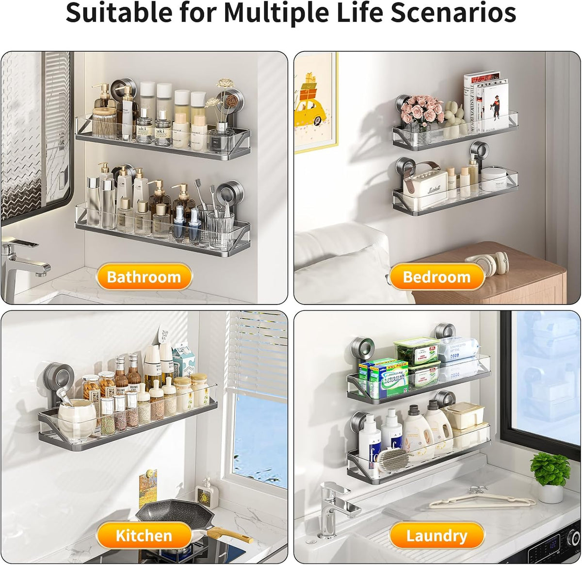 Shower Caddy Suction Cup, No Drill Wall Mount