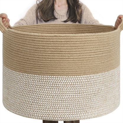 INDRESSME XXXLarge Woven Rope Blanket Basket Living Room Brown, 90L