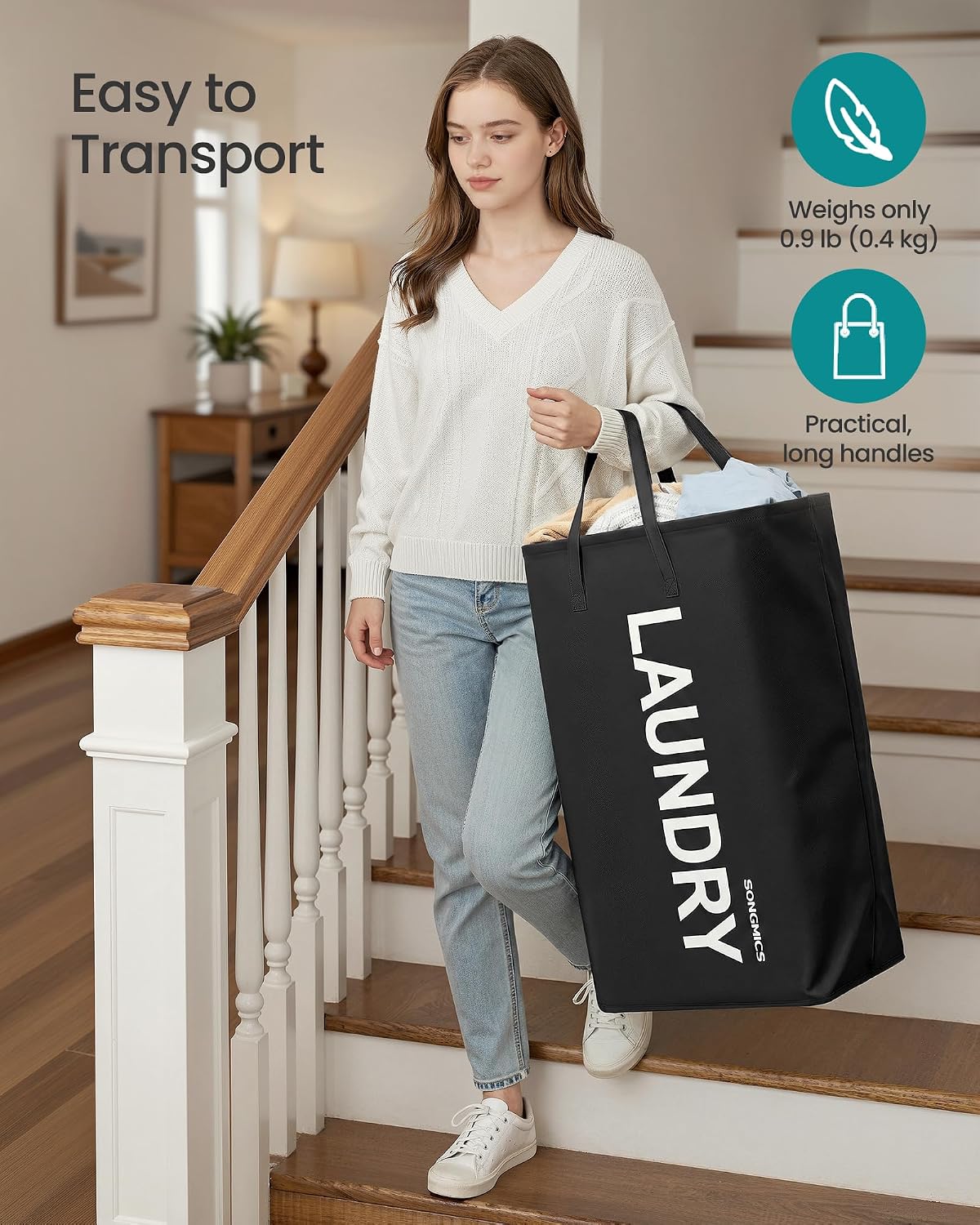 SONGMICS Laundry Hamper, 80L Foldable Basket, 2 Pack, Water-Repellent