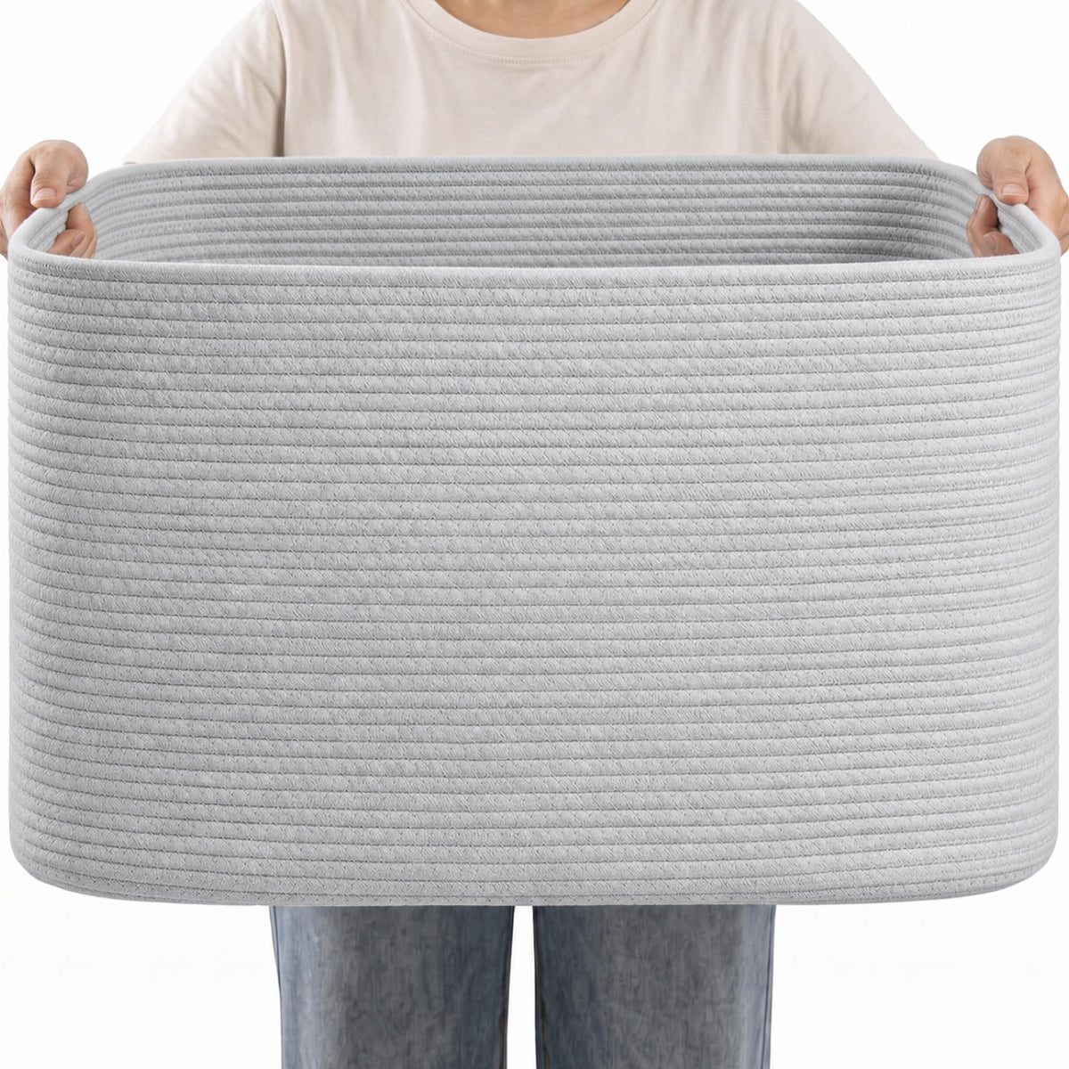 75L Blanket Basket Laundry Basket Hamper Brown/White,22"x17"x12"